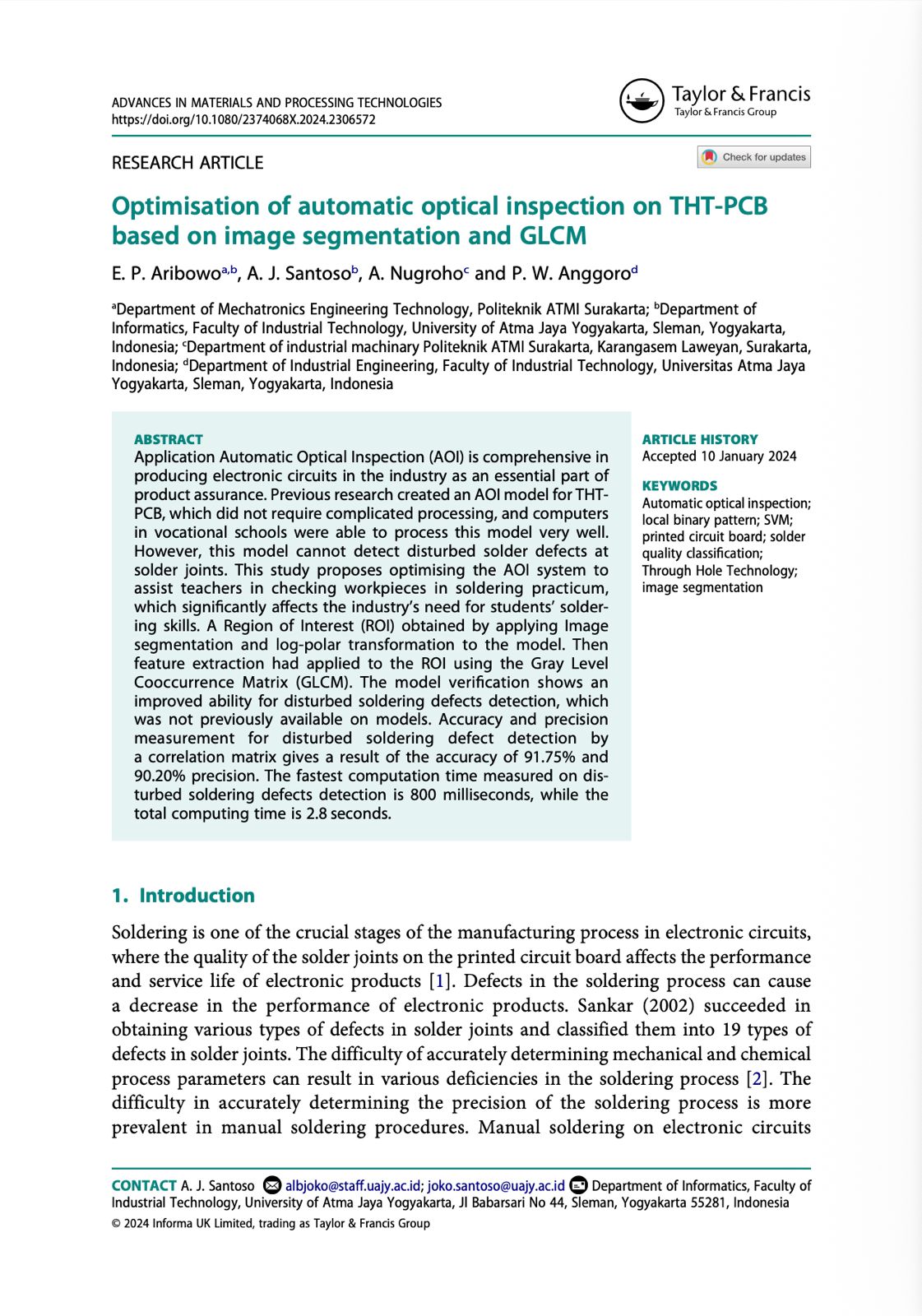 Optimisation of automatic optical inspection on THT-PCB based on image segmentation and GLCM