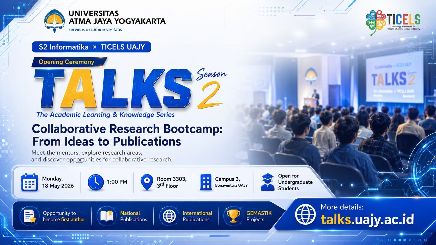 S2 Informatika UAJY dan TICELS Gelar TALKS Season 2: Collaborative Research Bootcamp